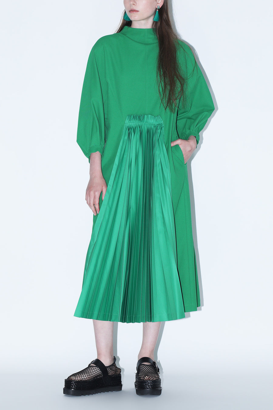 TAFFETA PLEATS DRESS